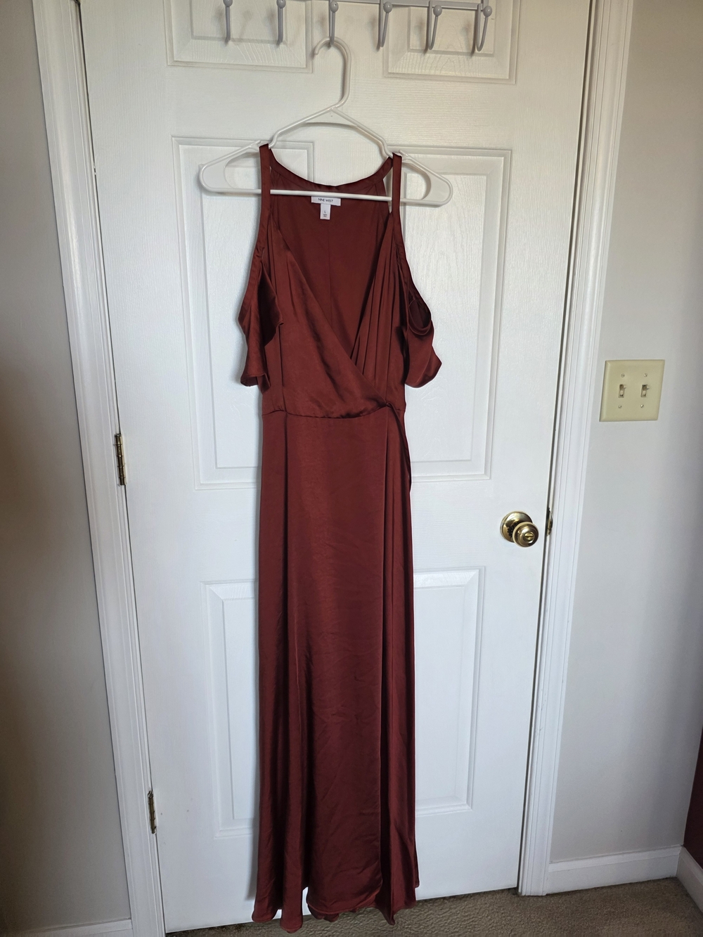 Nine West Rust Cold-Shoulder Maxi Dress